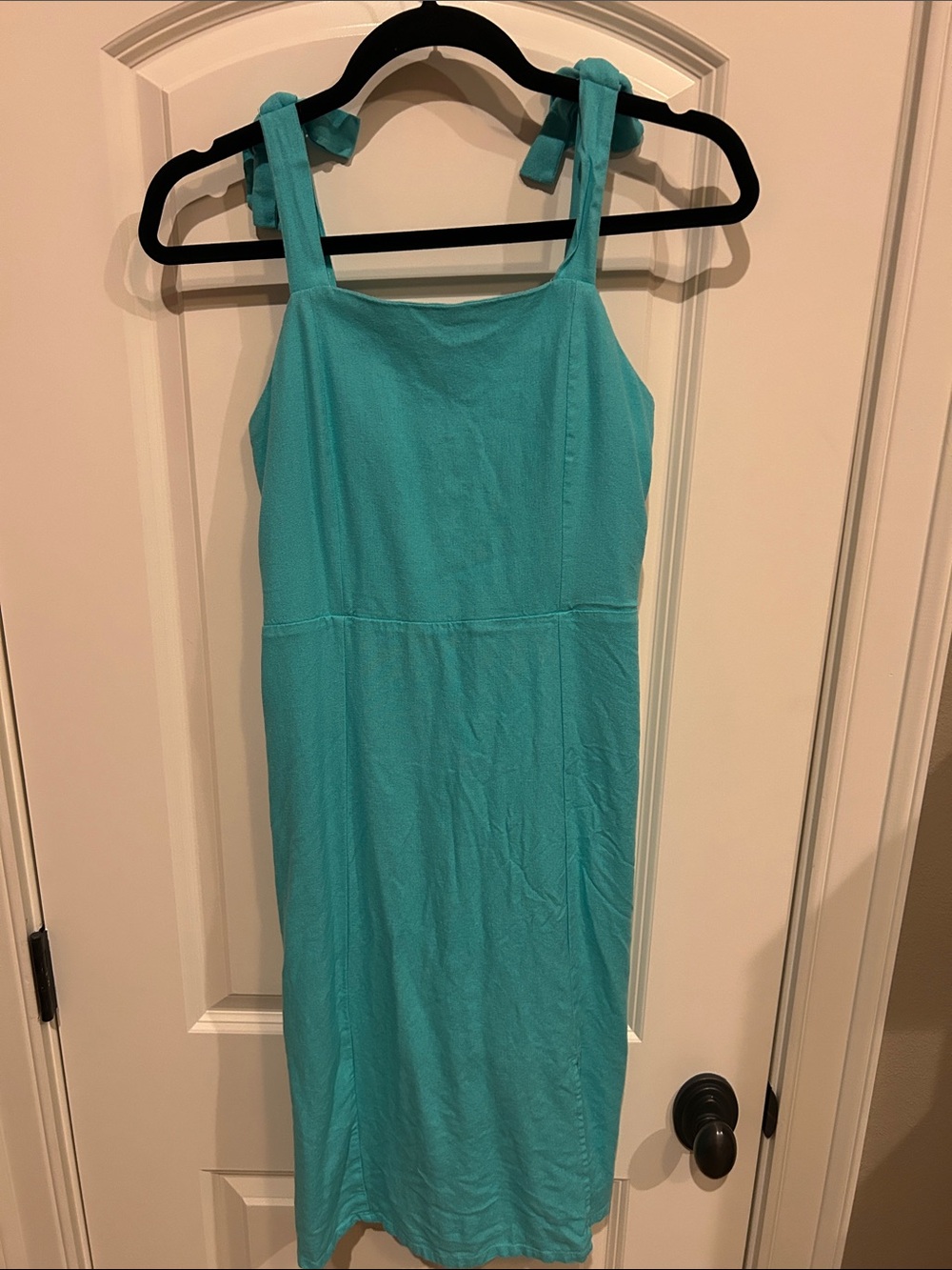 GB Girls linen Turquoise Tie-Shoulder Midi Dress